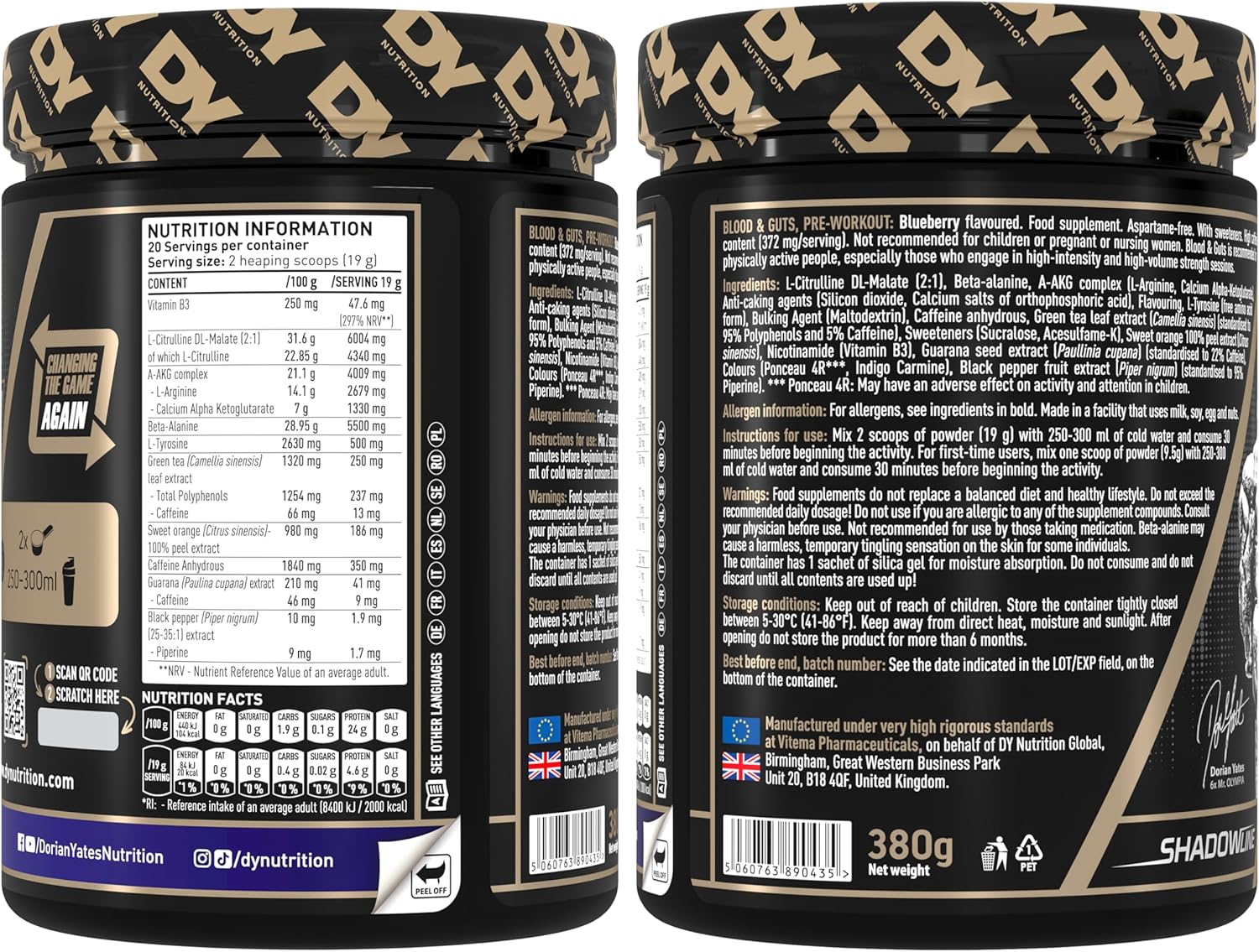 DY Blood  And Guts Pre Workout 380g 20 Servings