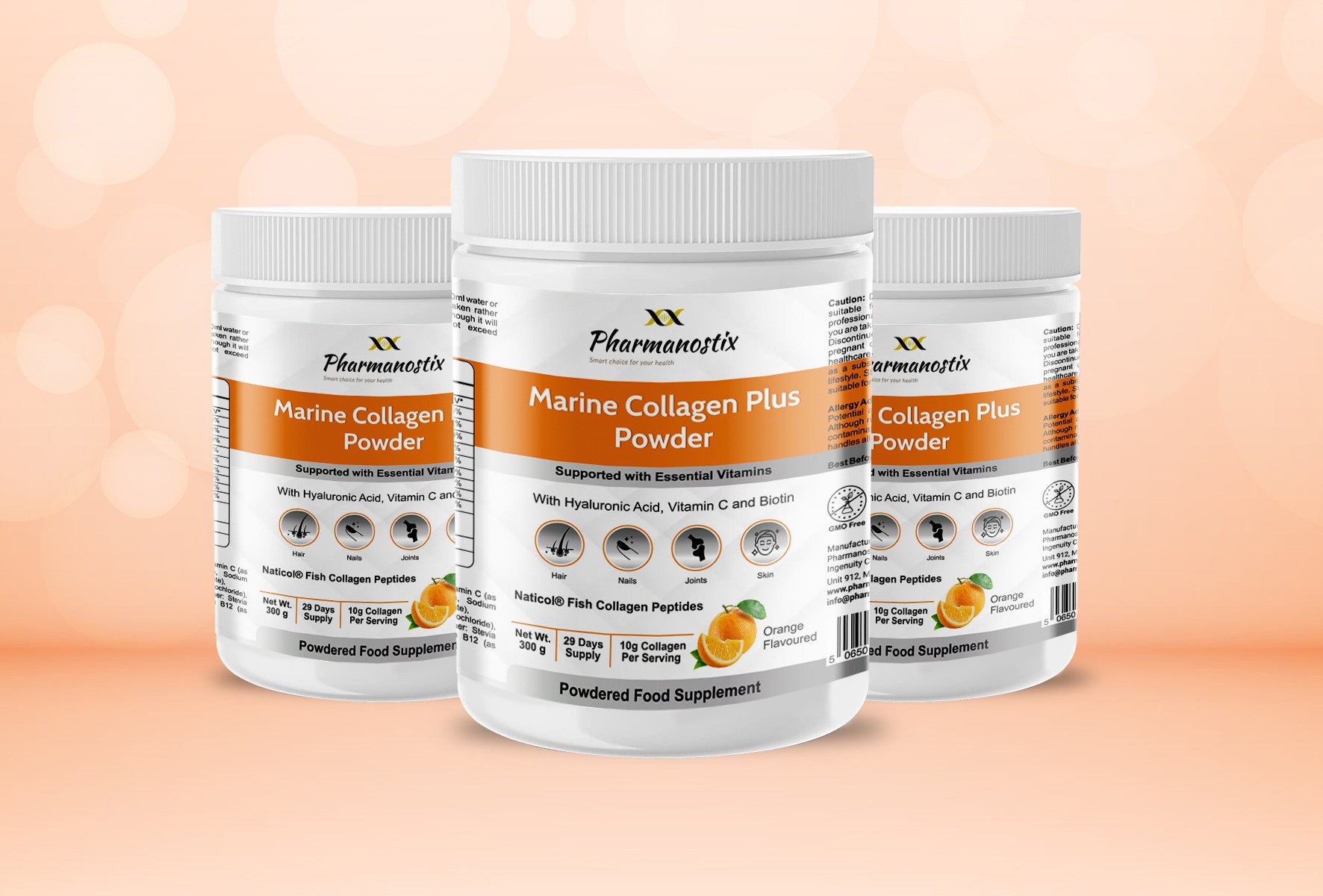Hydrolysed Marine Collagen Plus Powder 300g - 10,000mg Collagen Orange Flavoured