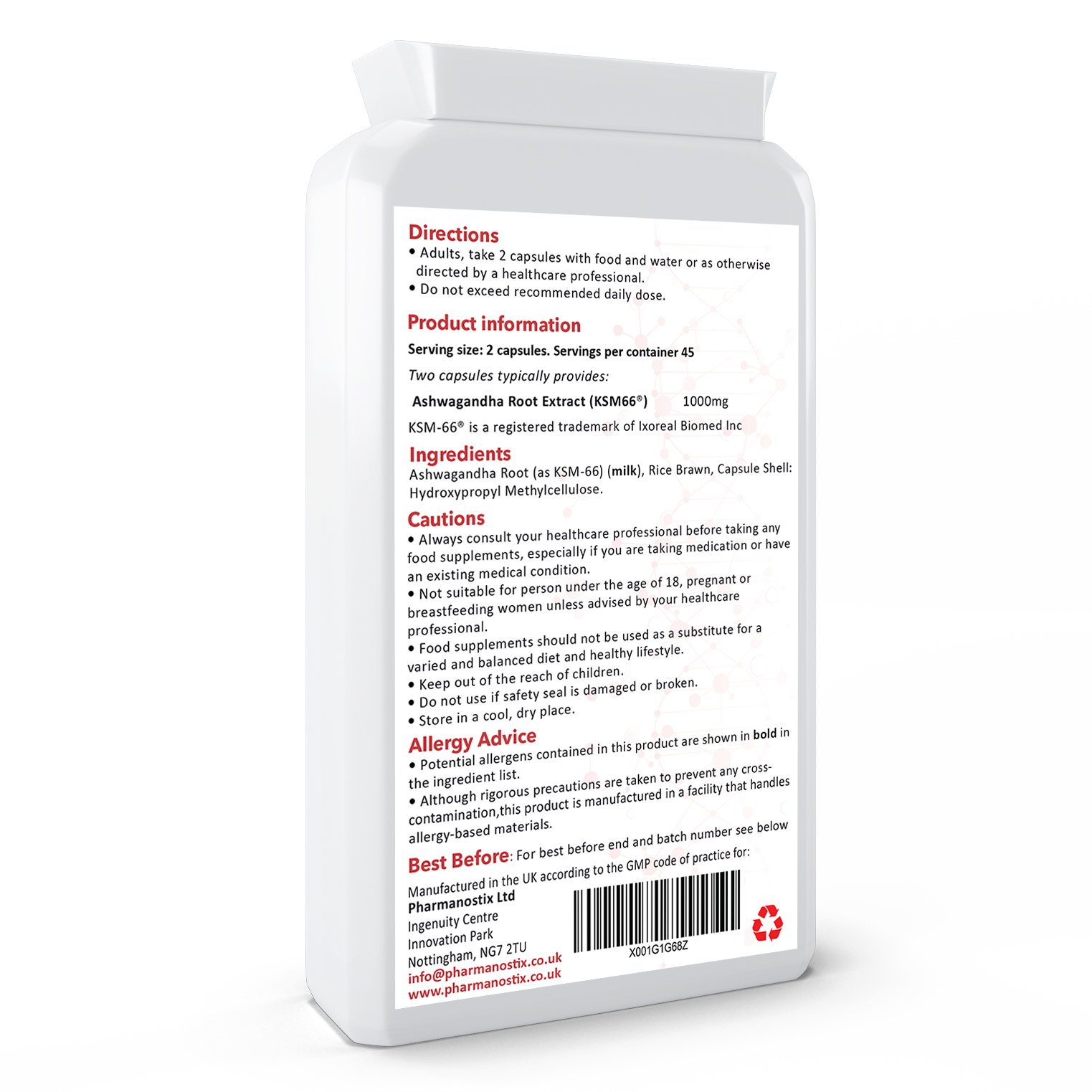 Ashwagandha KSM-66 ®, 1000mg Daily Dose with 5% Withanolides