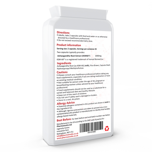 Ashwagandha KSM-66 ®, 1000mg Daily Dose with 5% Withanolides